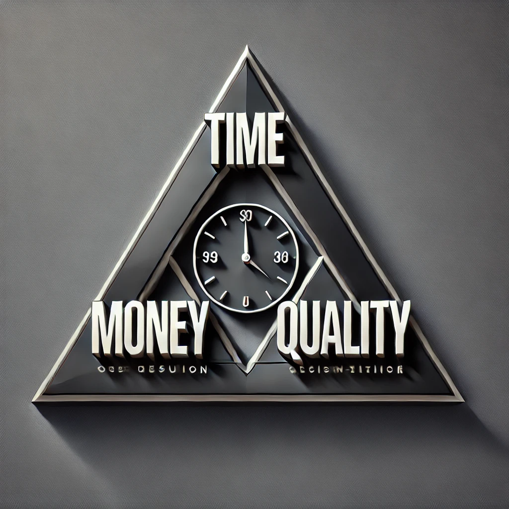 DALL·E 2025-02-10 15.12.33 - A high-resolution image featuring a triangle design with the words 'Time,' 'Money,' and 'Quality' at each corner. The design is sleek and modern, with DALL·E 2025-02-10 15.12.33 - A high-resolution image featuring a triangle design with the words 'Time,' 'Money,' and 'Quality' at each corner. The design is sleek and modern, with